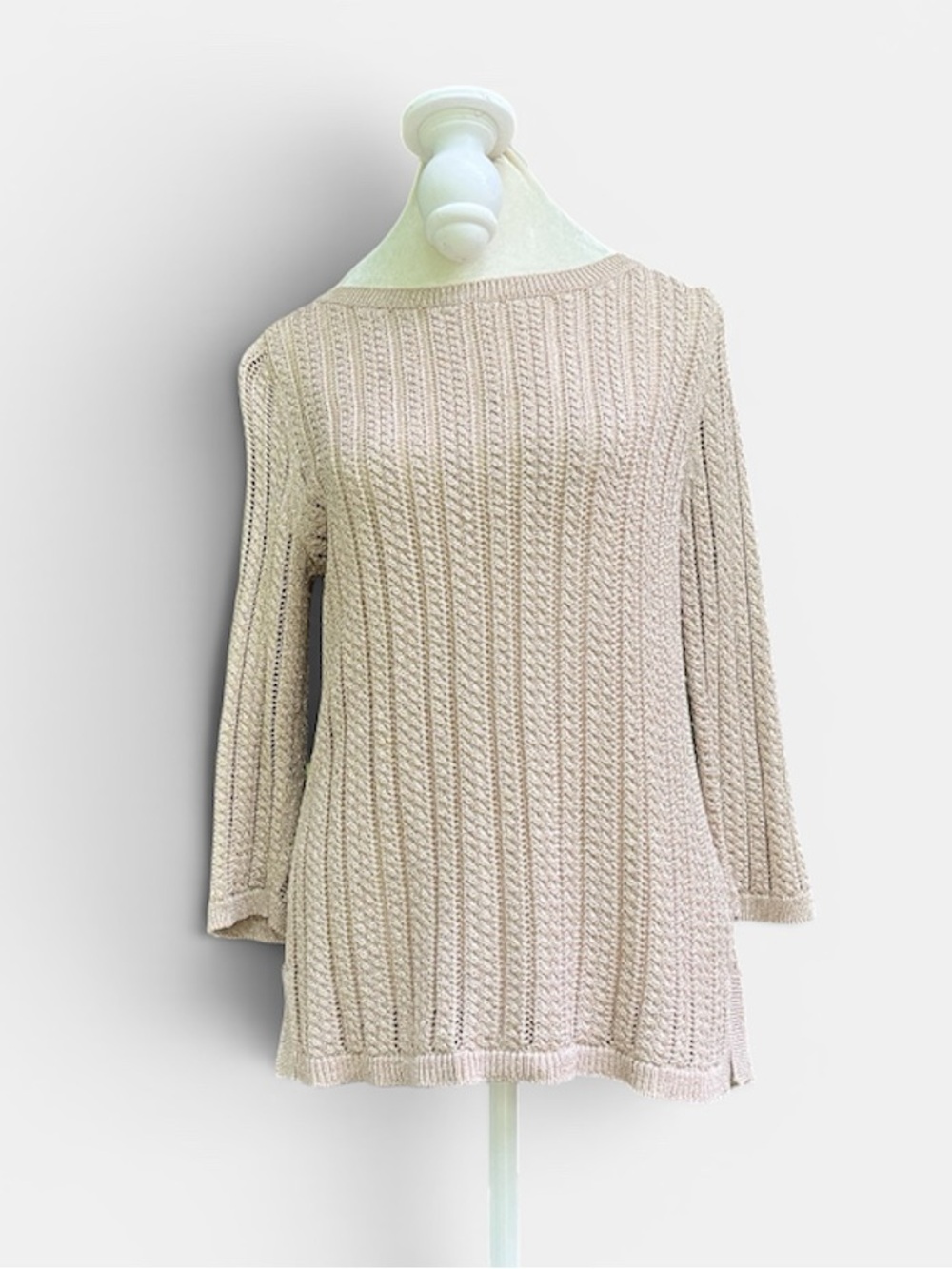 Talbots Linen Blend Knit Pullover Sweater in Metallic Gold Sz MP